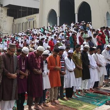 People say their prayers at National Bitul Mukarram Mosque, Dhaka