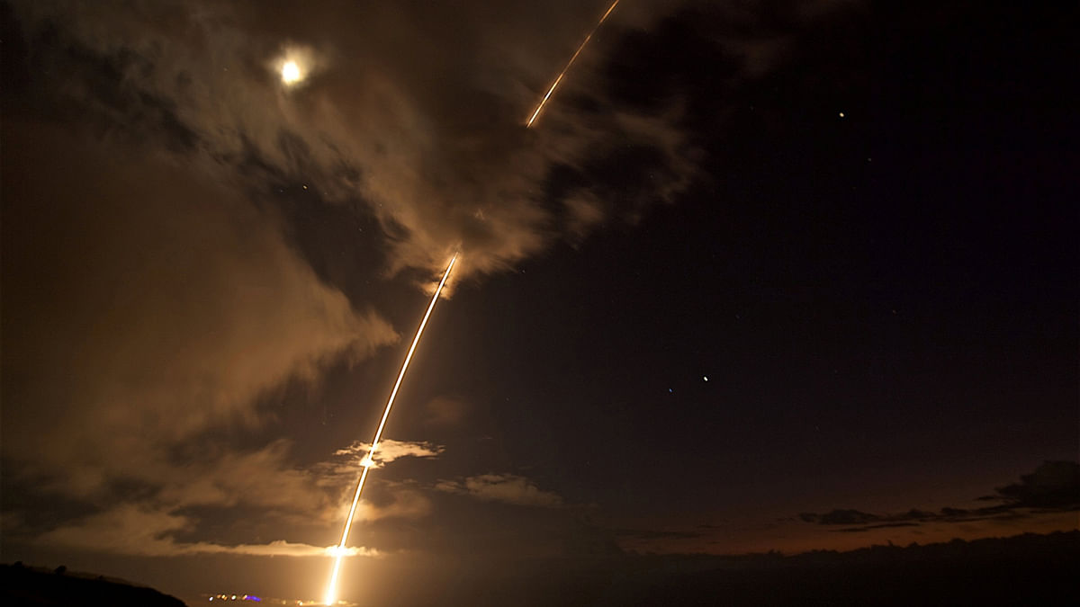 A medium-range ballistic missile target is launched from the Pacific Missile Range Facility, before being successfully intercepted by Standard Missile-6 missiles fired from the guided-missile destroyer USS John Paul Jones, in Kauai. Reuters