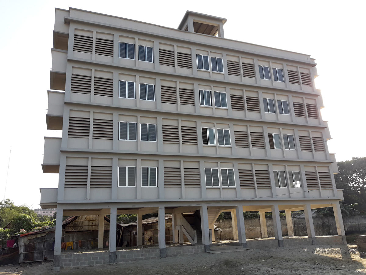 A building made of environment-friendly building materials is seen. Photo: Mossabber Hossain