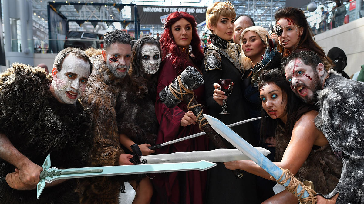 Comic Con fans dressed up as characters from the TV show `Game of Thrones` arrive for the 3rd day of the 2017 New York Comic Con at the Jacob Javits Center on October 7, 2017. The four-day event which runs October 6-9 is the largest pop culture event on the East Coast. AFP