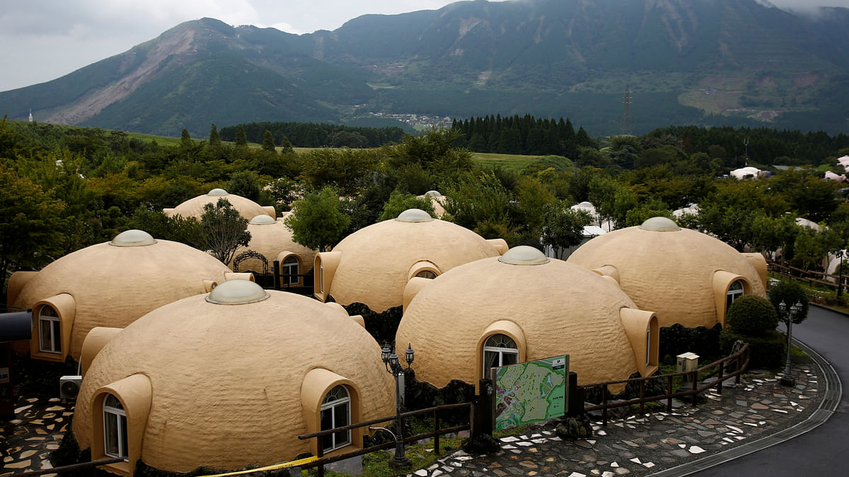 Quake-resistant dome houses are pictured at the Aso Farm Land resort in Aso, Kumamoto Prefecture, Japan September 15, 2017. Picture taken on September 15, 2017. Reuters