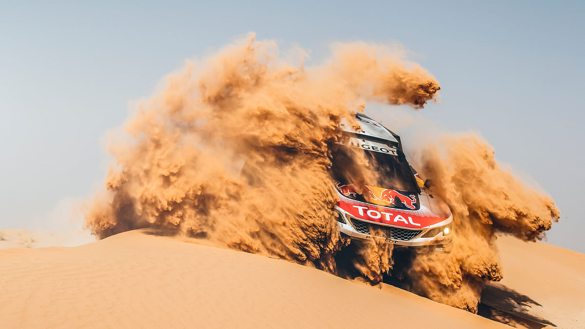 Stephane Peterhansel from Team Peugeot Total performs during a test run with the new Peugeot 3008 DKR Maxi in Erfoud, Morocco on 14 September, 2017. Photo : Reuters