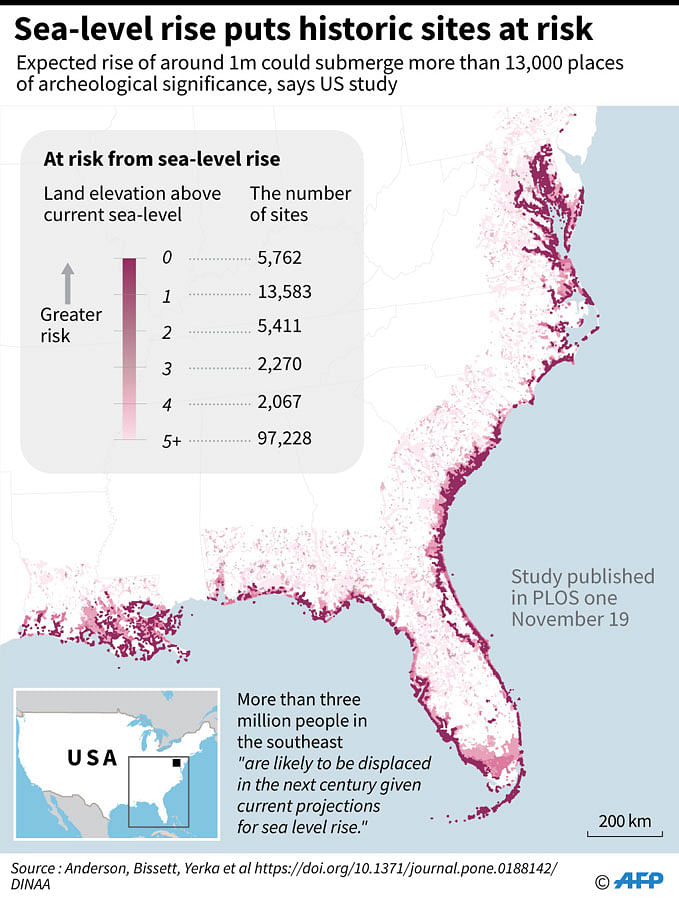Elevation map of US southeast coast. Photo AFP