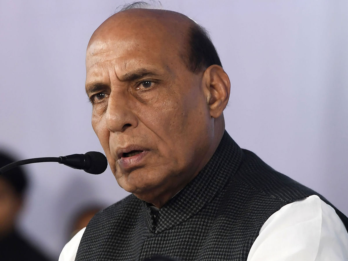 Indian minister of home affairs Rajnath Singh speaks during a press conference after attending a meeting of chief ministers on the Indo-Bangladesh border states to discuss security issues, in Kolkata on 7 December, 2017. Photo: AFP