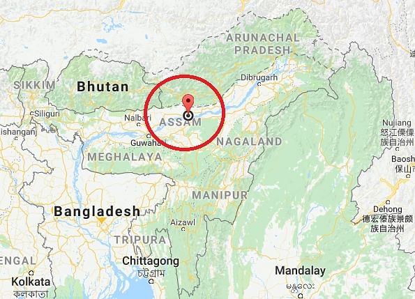 Map of Assam (red-circled), India