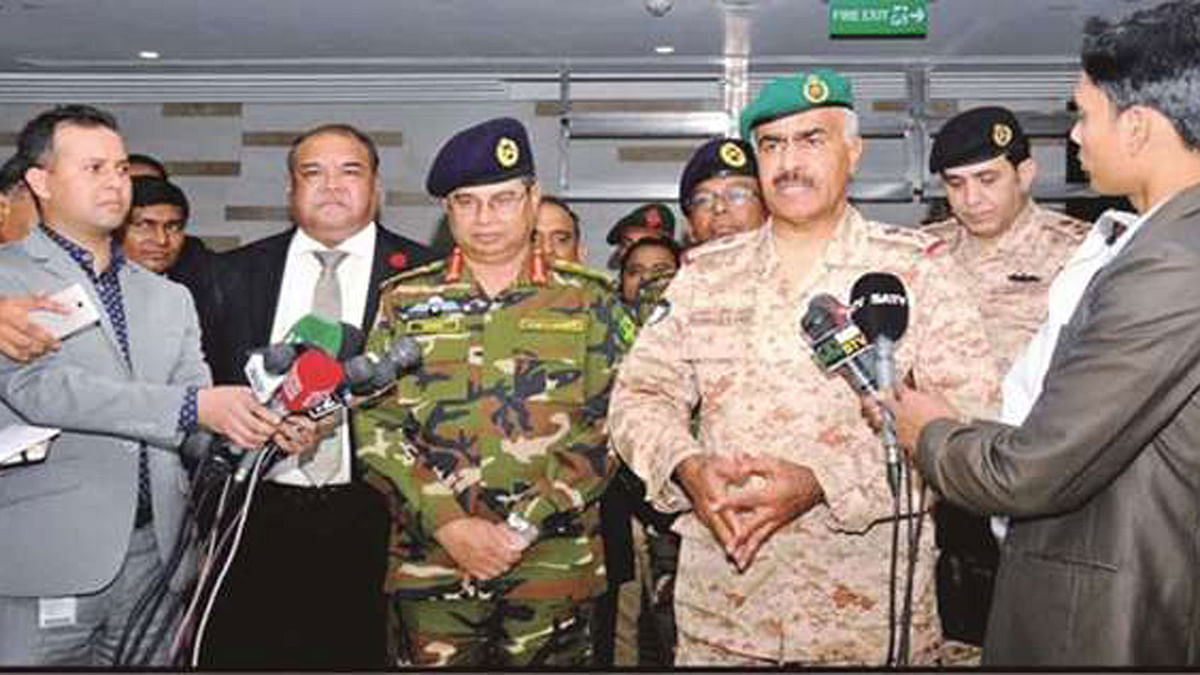 Chief of Staff of Kuwait Armed Forces Lt Gen Mohamed Khaled al-Khadher speaks to newsmen about the rescue operation by the Bangladesh army. Photo: The Gulf Times