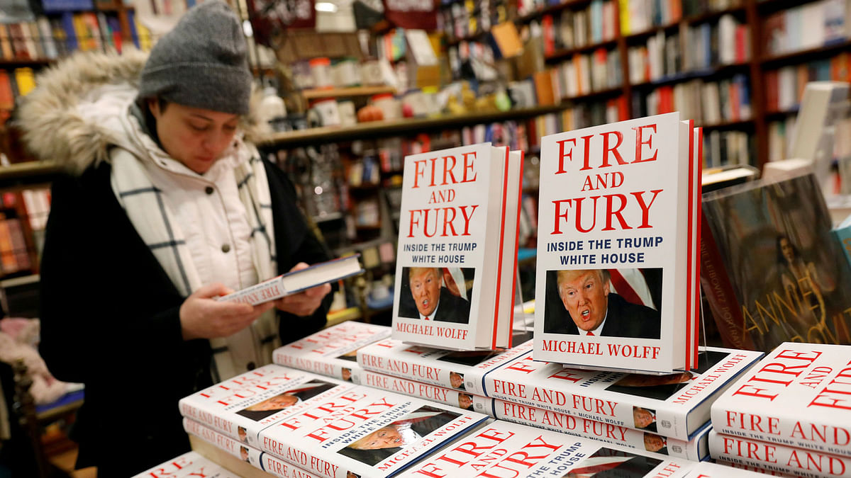 `Fire and Fury: Inside the Trump White House` by author Michael Wolff are seen at a book store in New York, on 5 January. Photo: Reuters