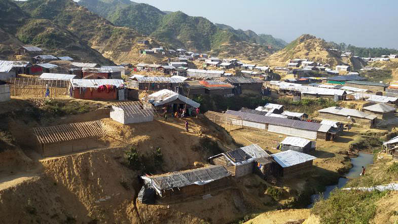 Rohingya refugee camps at the foot of Shalbon hill at Teknaf in Nayapara, Cox’s Bazar on 10 January. Photo: Gias Uddin.