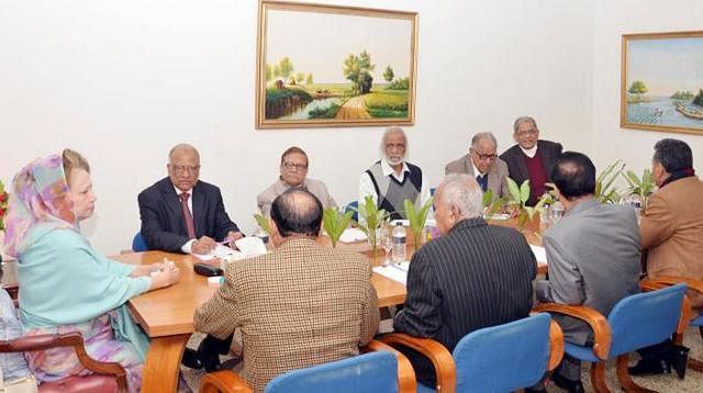Members of Bangladesh Nationalist Party (BNP) at a meeting with party chairperson Khaleda Zia on Saturday night. Photo: BNP