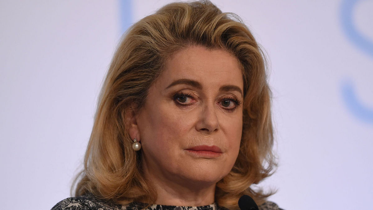 French actress Catherine Deneuve attends a press conference for the film “Standing Tall” (Tete Haute) ahead of the opening of the 68th Cannes Film on 13 May 2015. Photo AFP