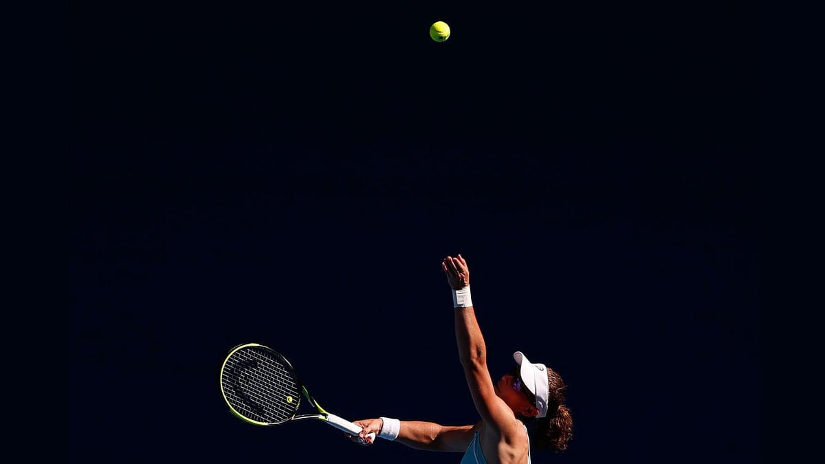 Australian Open - Samantha Stosur of Australia serves during a match against Monica Puig of Puerto Rico - Margaret Court Arena, Melbourne, Australia on 15  January 2018. Photo: Reuters