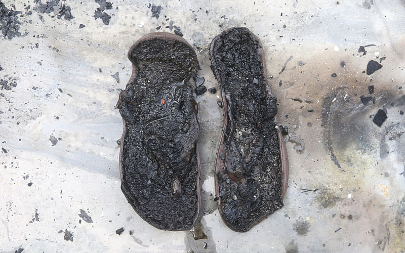 A pair of charred sandals. Photo: Abdus Salam