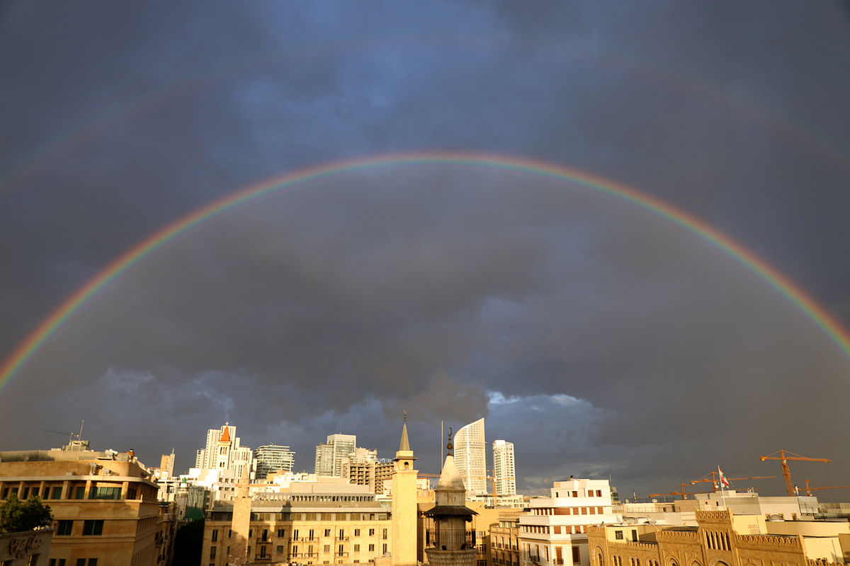 A rainbow is seen over downtown Beirut, Lebanon 0n 17 January 2018. Photo: Reuters