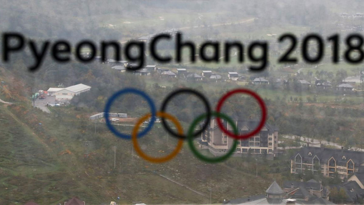The PyeongChang 2018 Winter Olympic Games logo is seen at the the Alpensia Ski Jumping Centre in Pyeongchang, South Korea, on 27 September 2017. Reuters File Photo