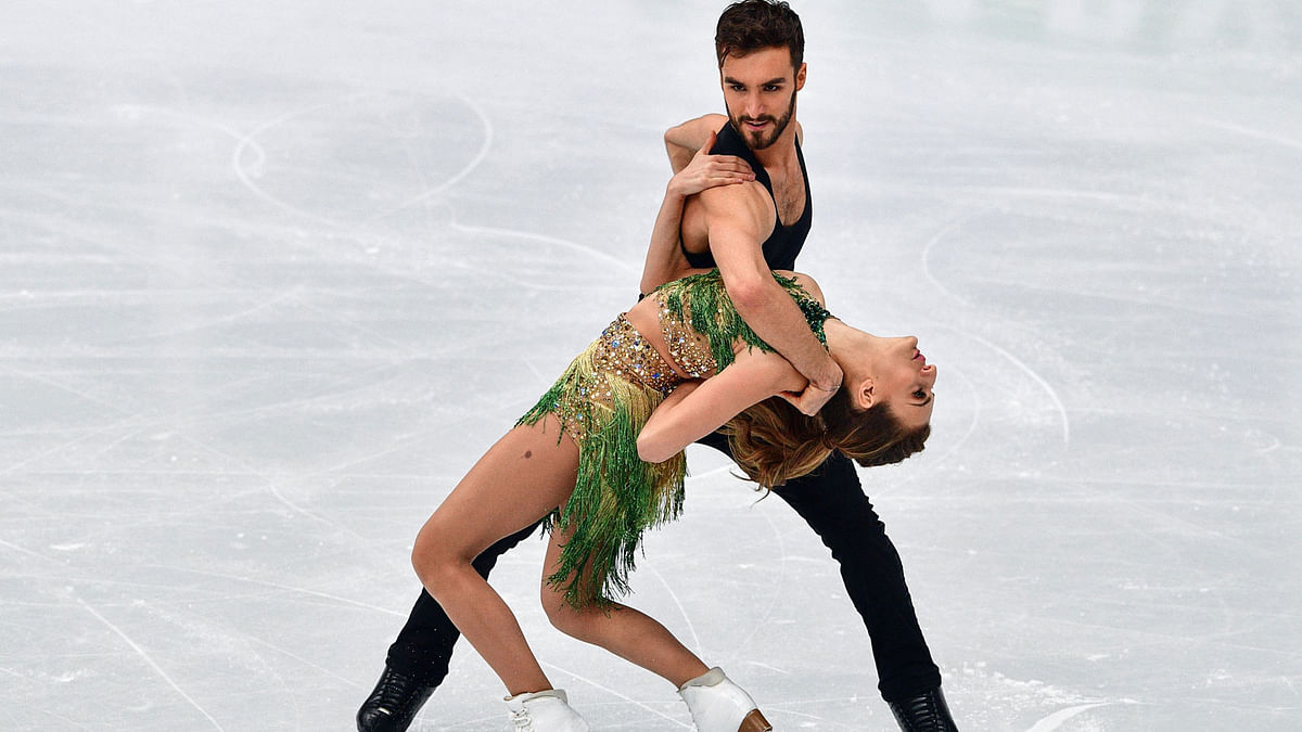 France`s Gabriella Papadakis and Guillaume Cizeron perform during their ice dance short dance at the ISU European Figure Skating Championships in Moscow on 19 January 2018. Photo: AFP