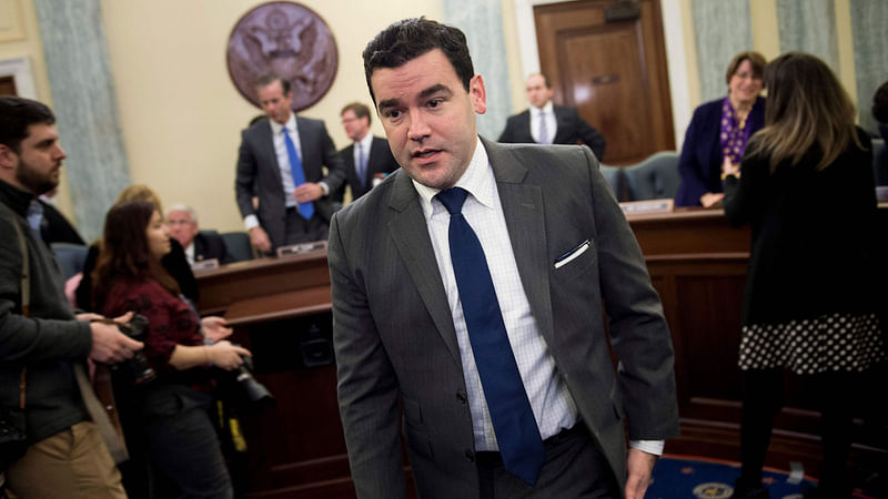 Carlos Monje, Director of Twitter`s North America Public Policy and Philanthropy, arrives for a hearing of the Senate Commerce, Science, and Transportation committee on Capitol Hill on 17 January 2018 in Washington, DC. AFP