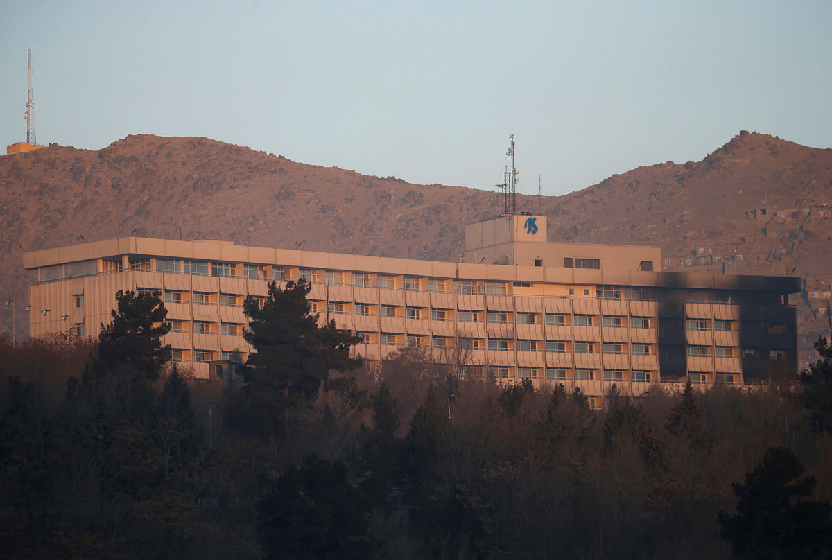 The Intercontinental Hotel is seen during an attack in Kabul, Afghanistan. Reuters