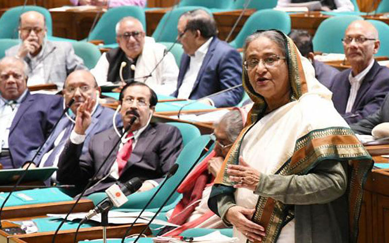 Prime minister Sheikh Hasina answers to a question of an MP at parliament on Wednesday. Photo: Focus Bangla