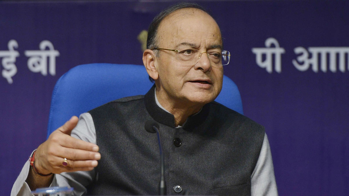 India`s finance minister Arun Jaitley addresses a press conference after the presentation of Union Budget 2018-19, in New Delhi on 1 February 2018. Photo: IANS