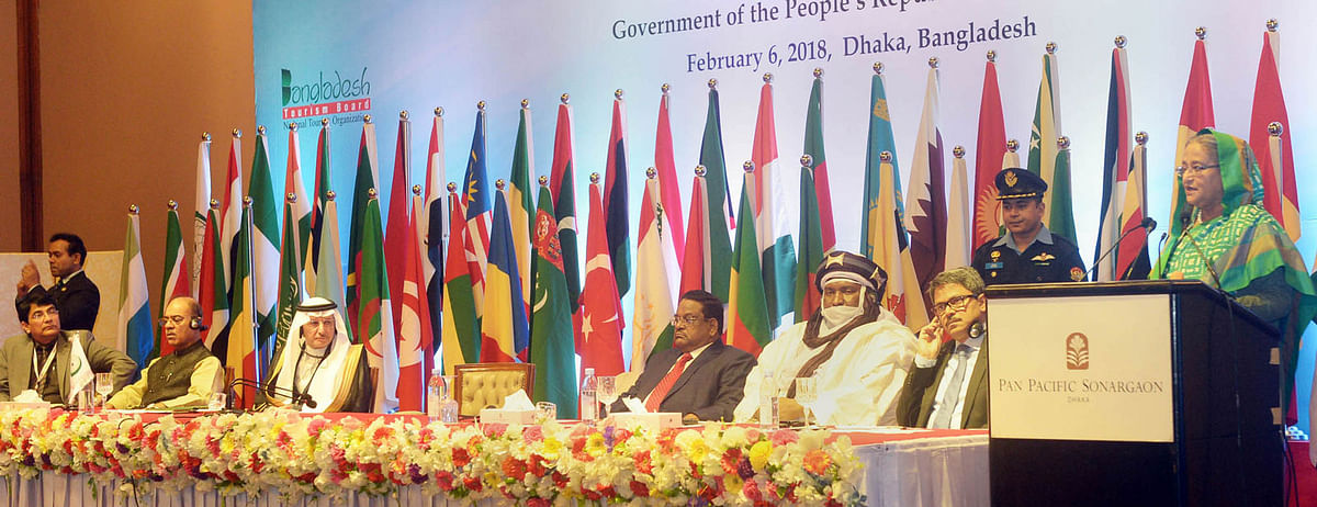 Prime minister Sheikh Hasina addressing the 3-day 10th session of the Islamic Conference of Tourism Ministers (ICTM) of OIC at a city hotel on Tuesday