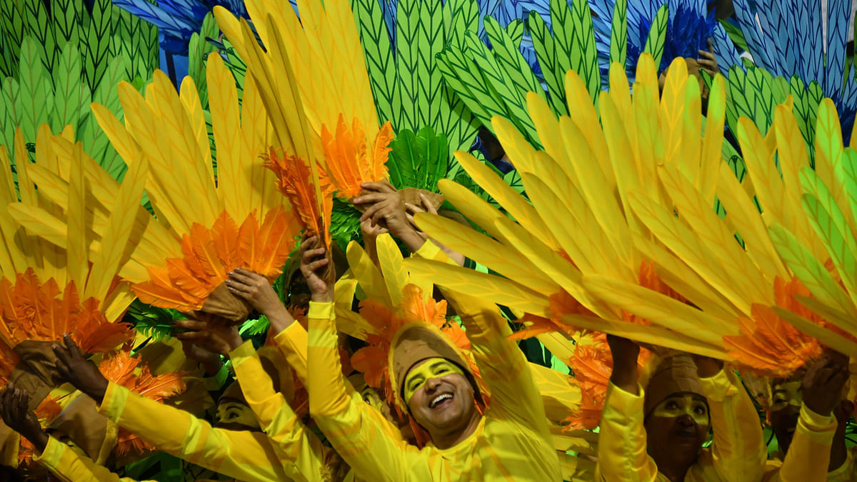 Revellers of the Tom Maior samba school perform during the first night of carnival in Sao Paulo, Brazil, at the city`s Sambadrome early on 10 February 2018. Phopto: AFP