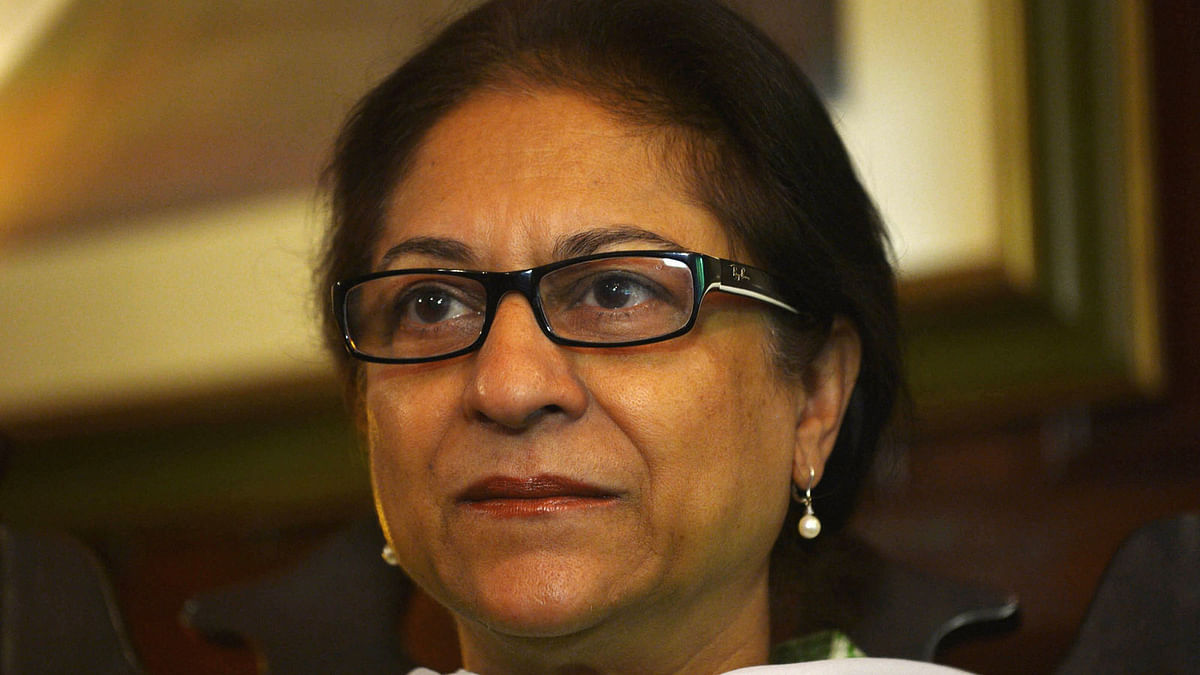 In this photograph taken on 4 October 2014, Pakistani human rights activist and Supreme Court lawyer Asma Jahangir gestures during an interview with AFP in Lahore. AFP