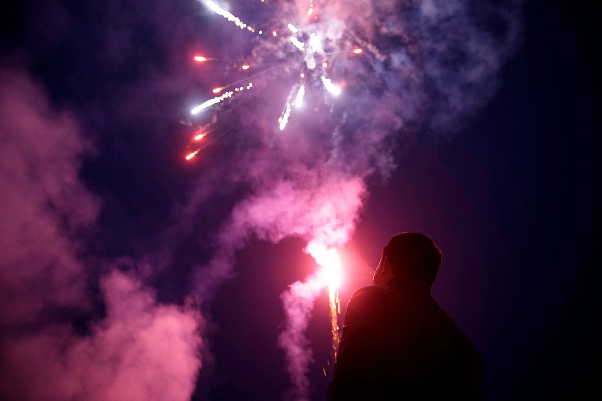 A worker watches fireworks at Liuyang Standard Fireworks Manufactory in Liuyang, Hunan province, China 29 January 2018. Fireworks usually is a common tradition during Lunar New Year in China. Photo: Reuters