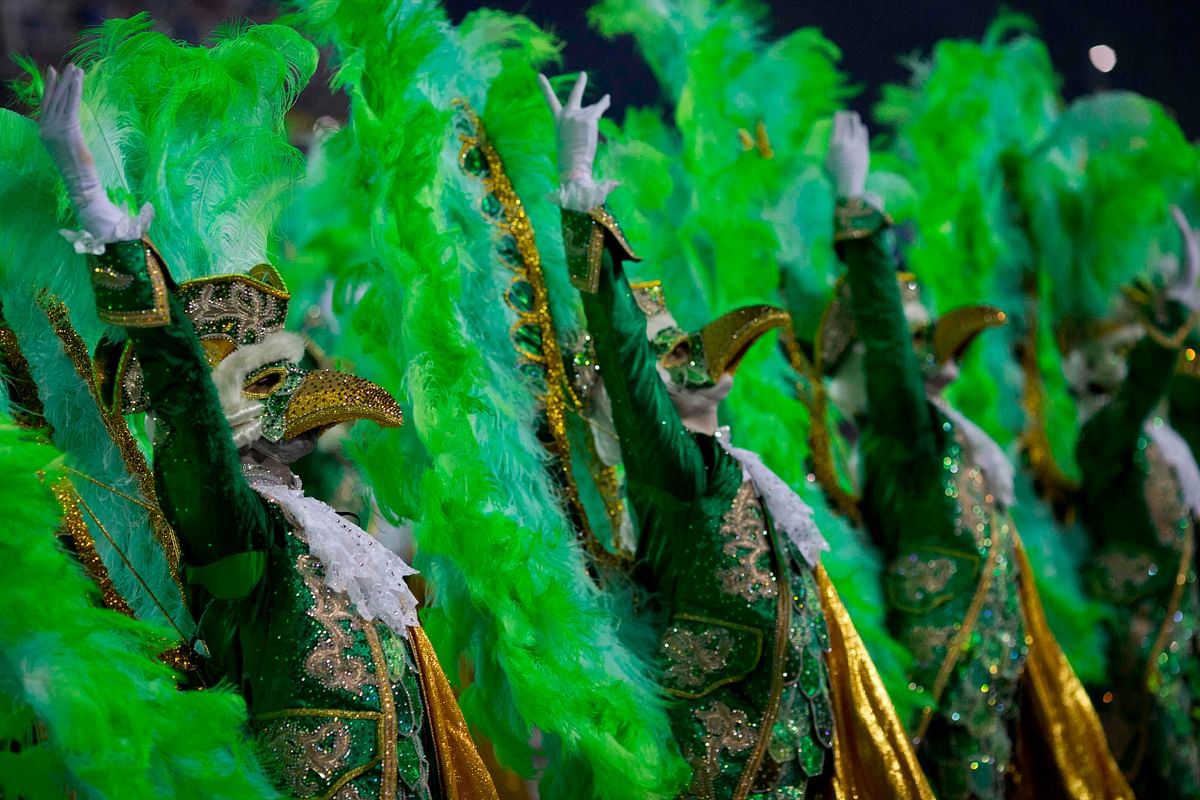 Revellers of the Imperatriz Leopoldinense samba school perform during the second night of Rio`s Carnival at the Sambadrome in Rio de Janeiro, Brazil, on 13 February 2018. Photo: AFP