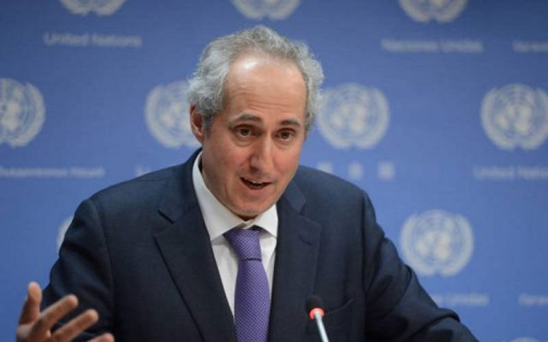 Spokesman for the UN secretary-general Stephane Dujarric is at a regular briefing at the UN headquarters on Friday. Photo: UNB
