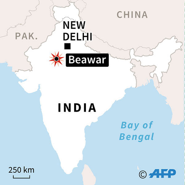Map of India locating Beawar, where a huge explosion tore through a wedding party at a hotel on Friday. AFP