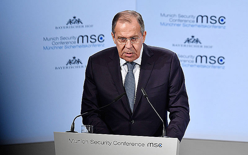 Russian Foreign Minister Sergei Lavrov gives a speech during the Munich Security Conference on Saturday in Munich, southern Germany. Photo: AFP