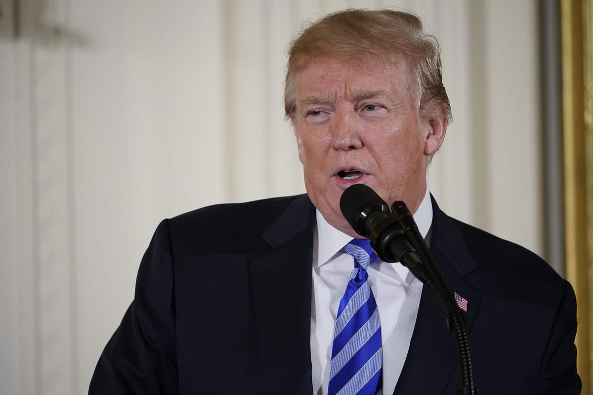 US president Donald Trump speaks during the Public Safety Medal of Valor Awards Ceremony in the East Room of the White House on Tuesday in Washington, DC.