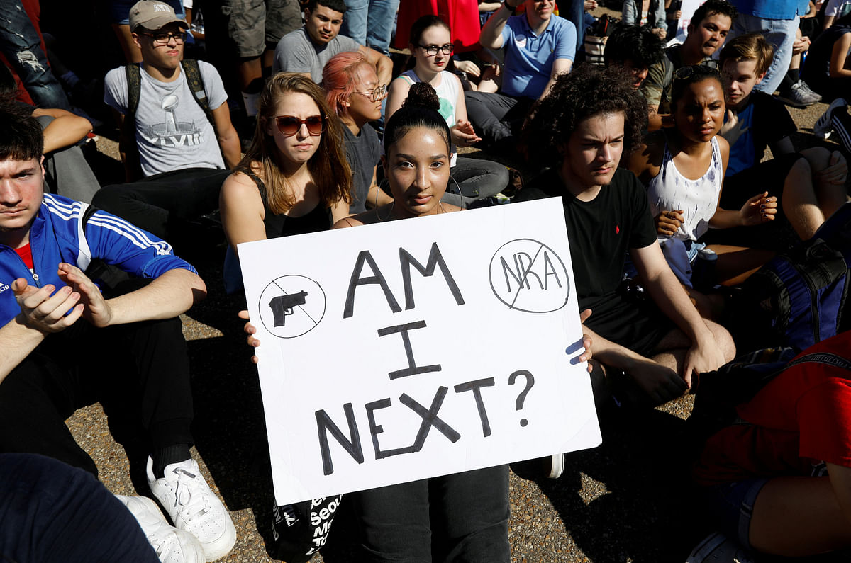 Students who walked out of their Montgomery County, Maryland, schools protest against gun violence in front of the White House in Washington, US on 21 February 2018. Photo: Reuters