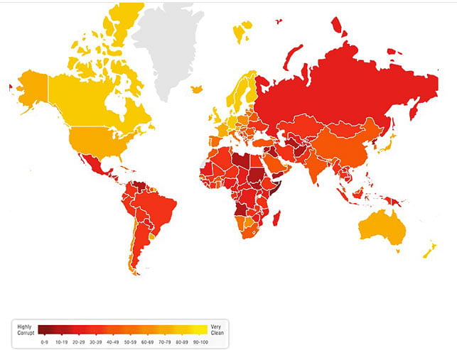 Screenshot of Corruption Perceptions Index 2017, published on the website of Transparency International