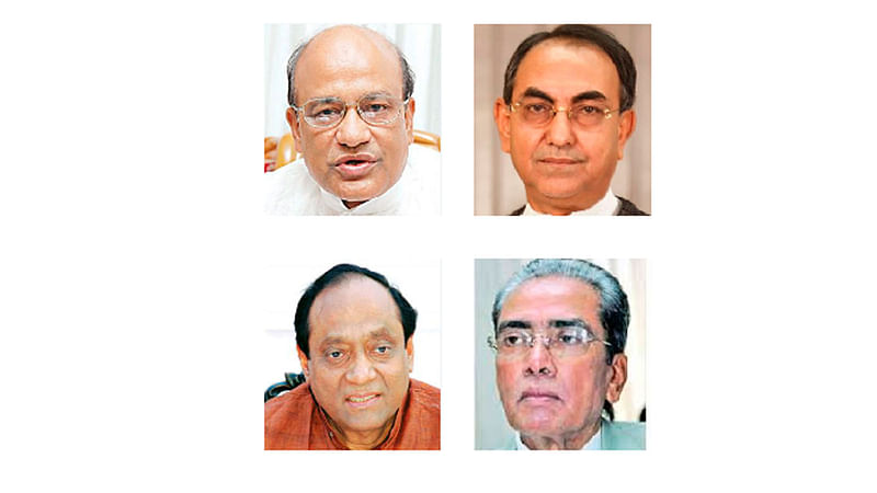 BNP standing committee members Khandaker Mosharraf Hossain and Mirza Abbas, vice chairman Abdullah Al Noman and party chairperson’s adviser AKM Mosharraf Hossain. Photo: Prothom Alo