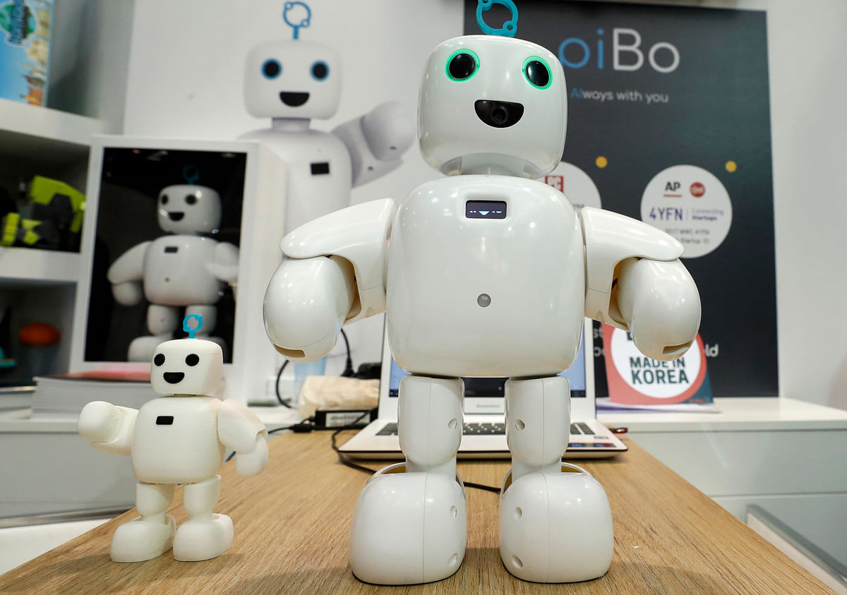 The home-use social robot piBo is displayed at the Mobile World Congress in Barcelona, Spain on 26 February. Photo:Reuters