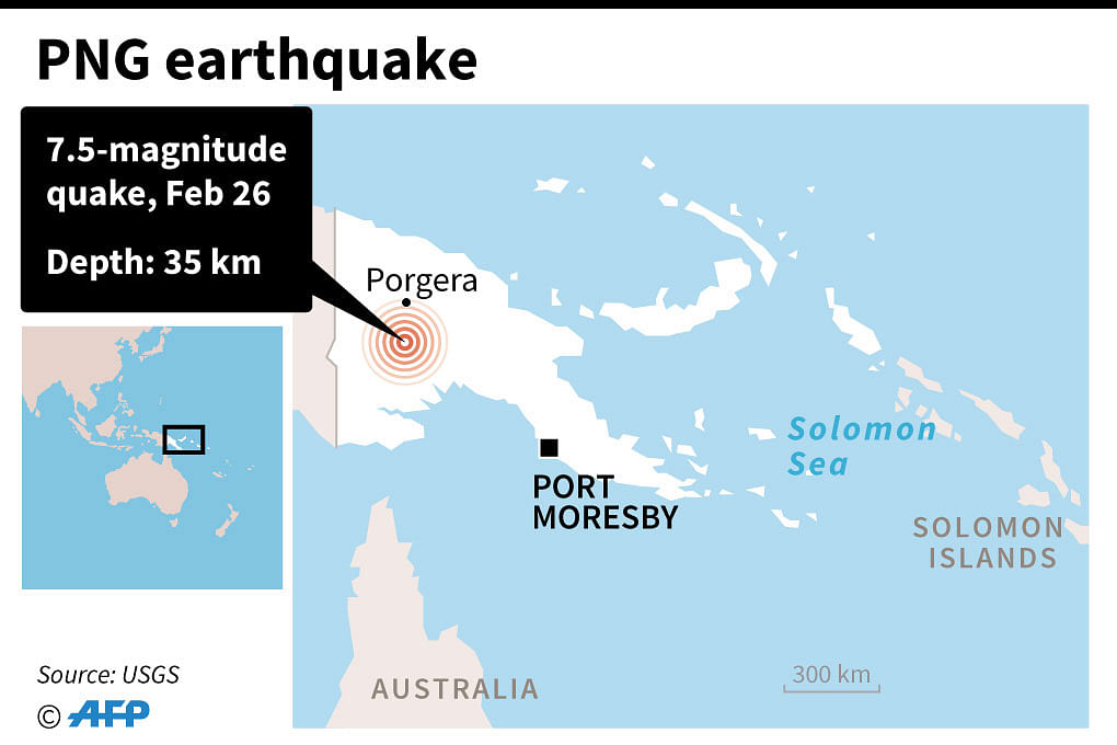 Map locating the epicentre of a 7.5-magnitude quake in Papua New Guinea. Photo:AFP