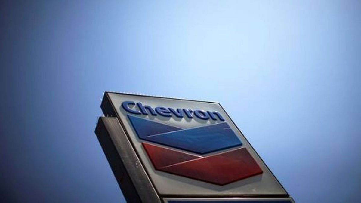 The logo of Dow Jones Industrial Average stock market index listed company Chevron is seen in Los Angeles, California, United States, on 12 April 2016. Reuters File Photo
