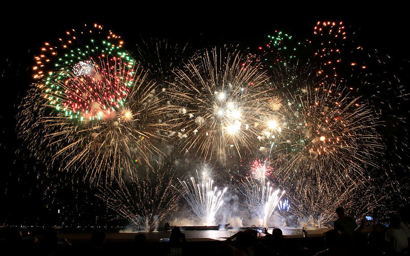 A fireworks display of Canada lights up the sky during the 9th Philippine International Pyromusical Competition in Pasay city, Metro Manila, Philippines on 3 March. Photo: Reuters