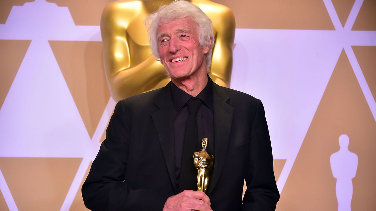 Roger A. Deakins poses in the press room with the Oscar for Best Cinematography for `Blade Runner 2049,` during the 90th Annual Academy Awards on 4 March, 2018, in Hollywood, California. Photo: AFP