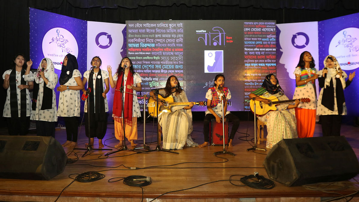 A group of students from Viqarunnisa Noon School and College performed at the programme. Photo: Ashraful Alam