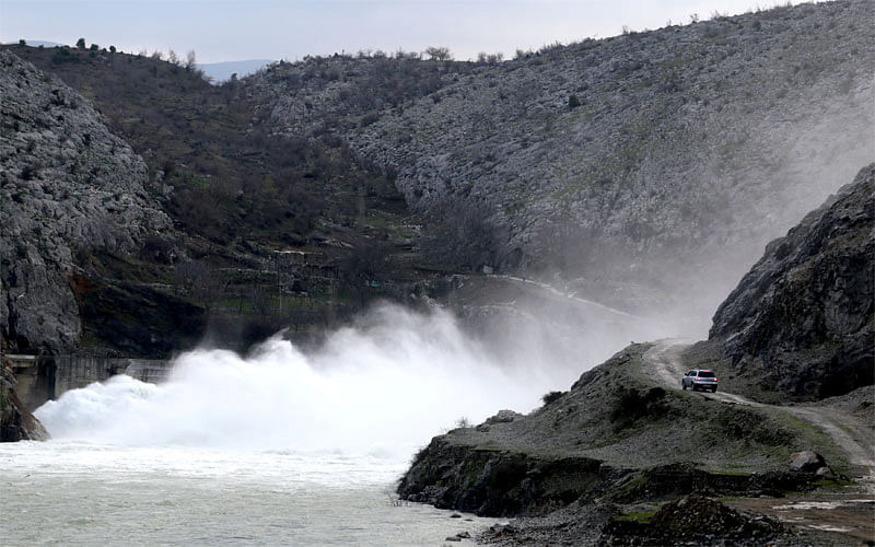A car is pictured near the hydroelectric power station of Vau-Dejes, Albania on 9 March. Reuters