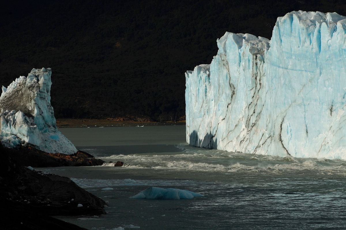 View of the gap left after an arch of ice formed between the Perito Moreno glacier and the shore of Argentino lake collapsed overnight, at Parque Nacional Los Glaciares near El Calafate, in the Argentine province of Santa Cruz, on Monday. Photo: AFP