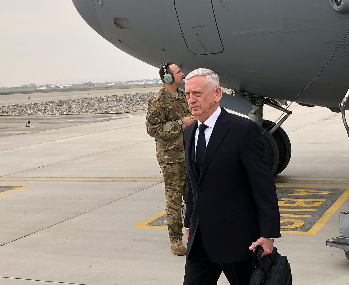 US Defense Secretary Jim Mattis lands in Kabul on Tuesday. Photo: Reuters