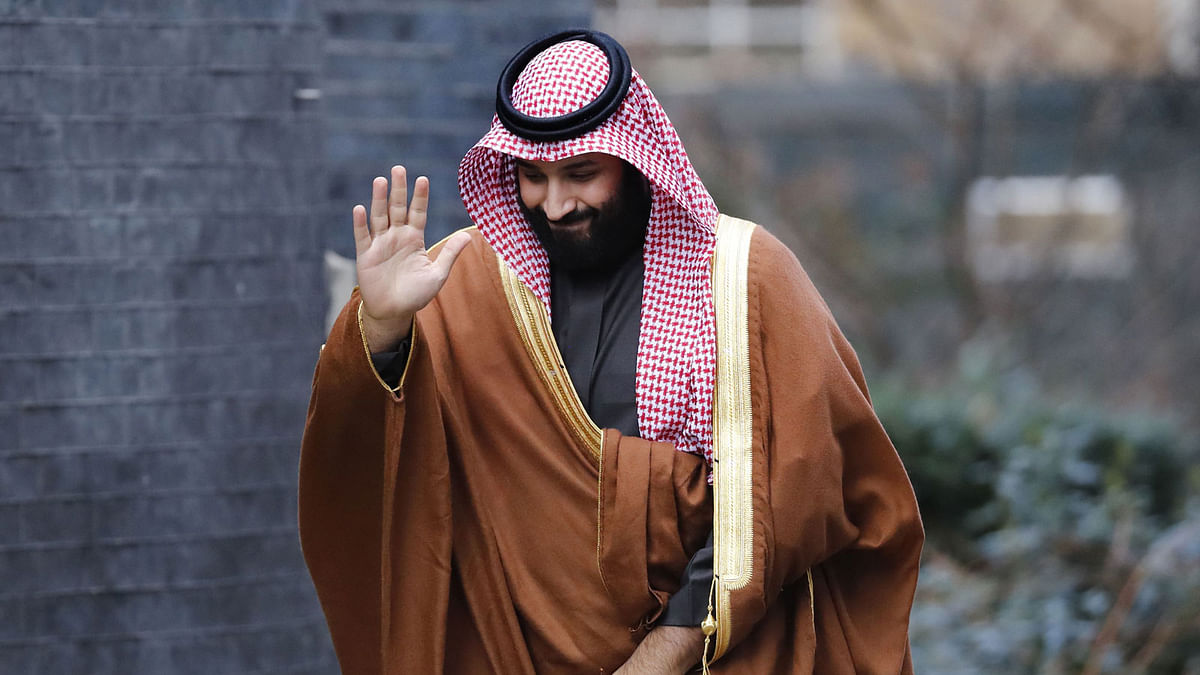 In this file photo taken on 7 March 2018 Saudi Arabia`s Crown Prince Mohammed bin Salman waving as he arrives for talks at 10 Downing Street, in central London. AFP