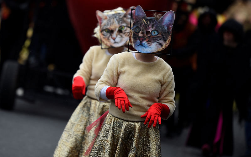 Participants wear cat masks during the St. Patrick<SNG-QTS>s Day parade in Dublin, Ireland on 17 March. Photo: Reuters
