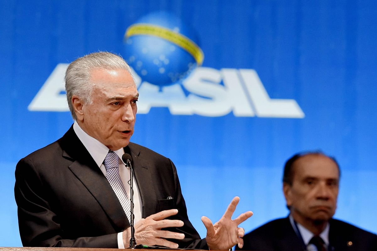 Brazilian President Michel Temer delivers a speech during the opening ceremony of the 8th World Water Forum at Itamaraty Palace in Brasilia, on 19 March. Photo: AFP