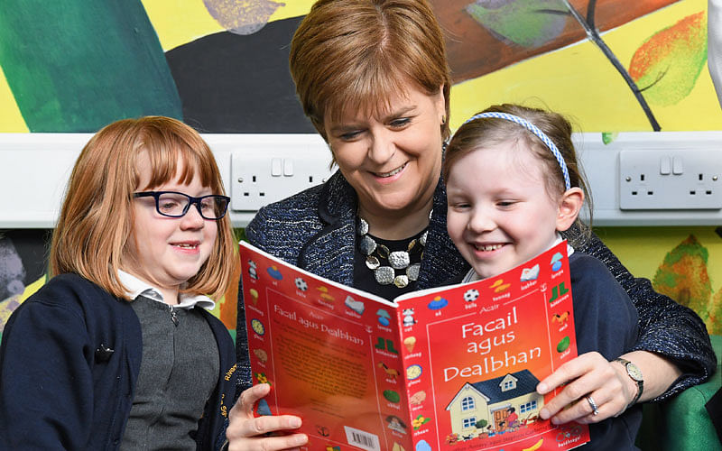 Scotland`s first minister Nicola Sturgeon, meets pupils at Riverside Primary School in Stirling, Britain on 19 March. Photo: Reuters