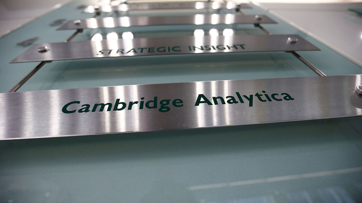 The nameplate of political consultancy, Cambridge Analytica, is seen in central London, Britain 21 March, 2018. Reuters
