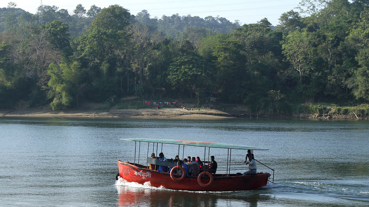 Tourists go for boating in Karnafuli River in Kaptai of Rangamati on 20 March. Photo: Supriya Chakma